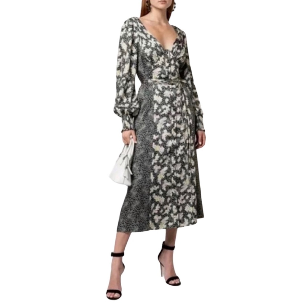 CINQ à SEPT Midi Jessica Dress Multicolor Floral Print Black Pink Size 0